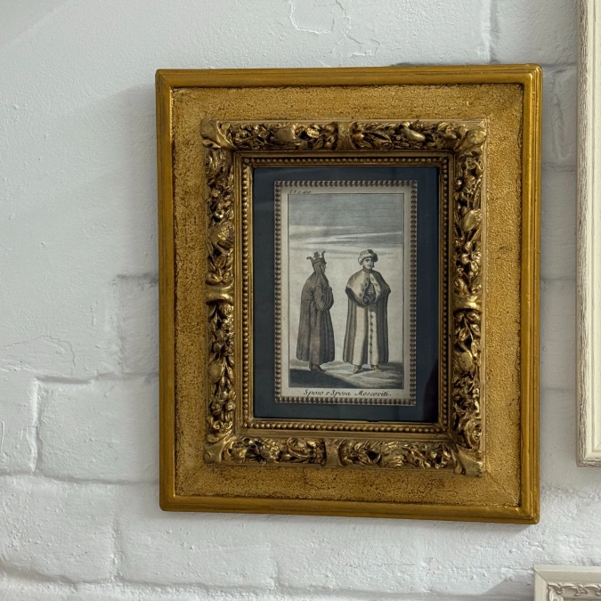 «Московиты — жених и невеста» (Венеция, 1738) Антикварная гравюра в раме