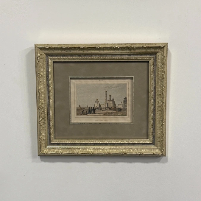 «Москва. Кремль, колокольня Иван Великий» Антикварная гравюра в раме